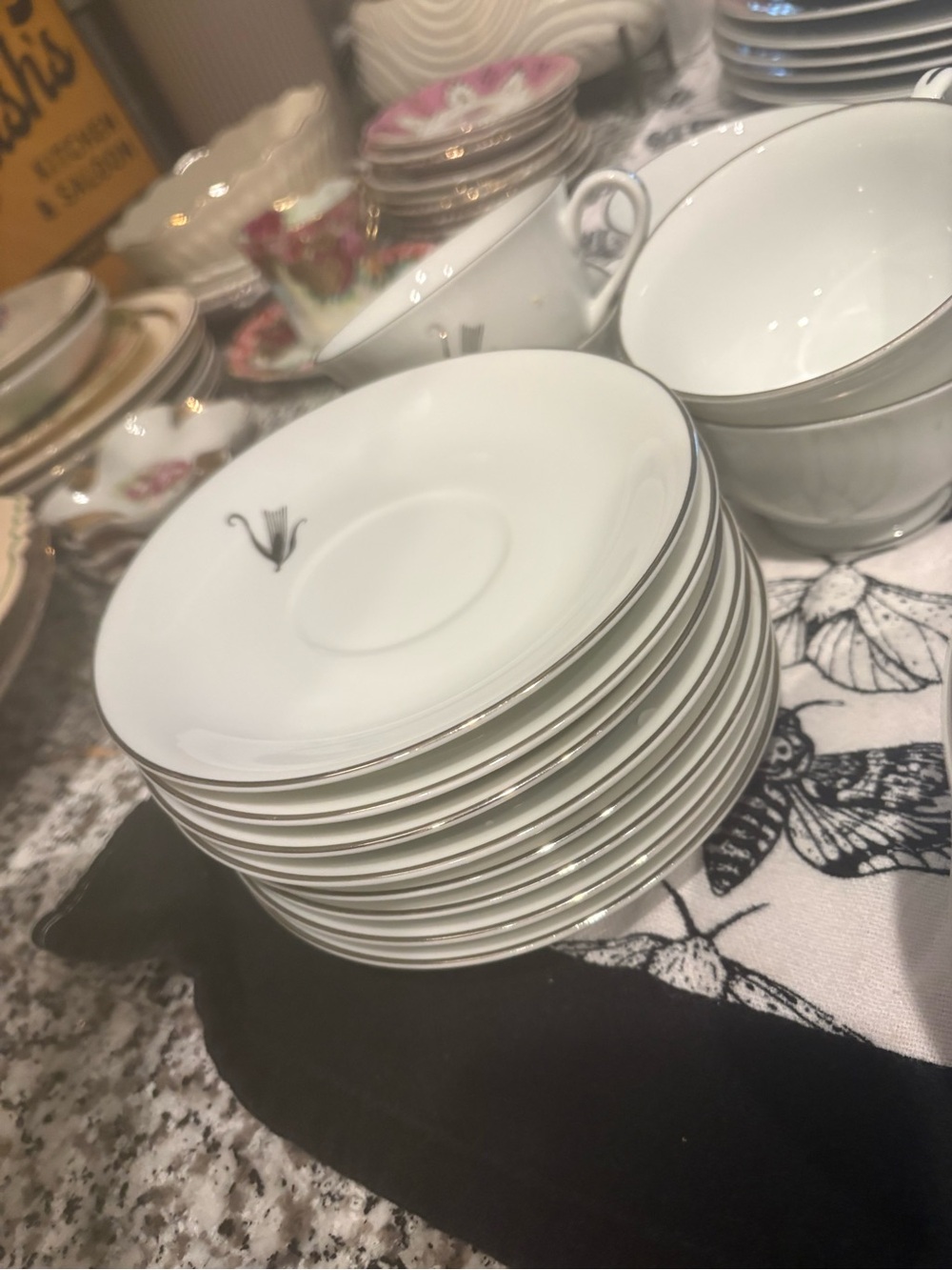 Classic White Porcelain Saucer with Silver Trim